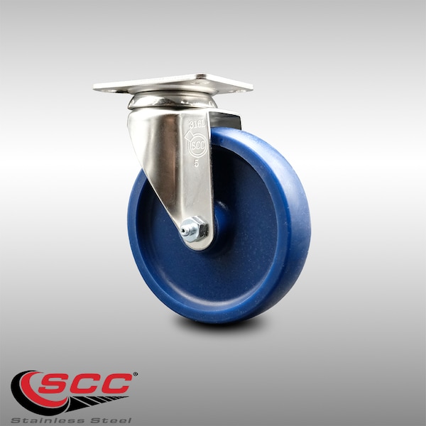 5 Inch 316SS Solid Polyurethane Wheel Swivel Top Plate Caster